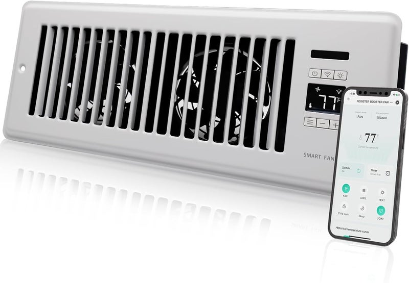 Howeall Super Quiet Register Booster Fan for 4" x 12" Register Holes, Smart Vent with Dual Intelligent Thermostat and WIFI App Control, Heating Cooling AC Vent Fan (White) - Image 1